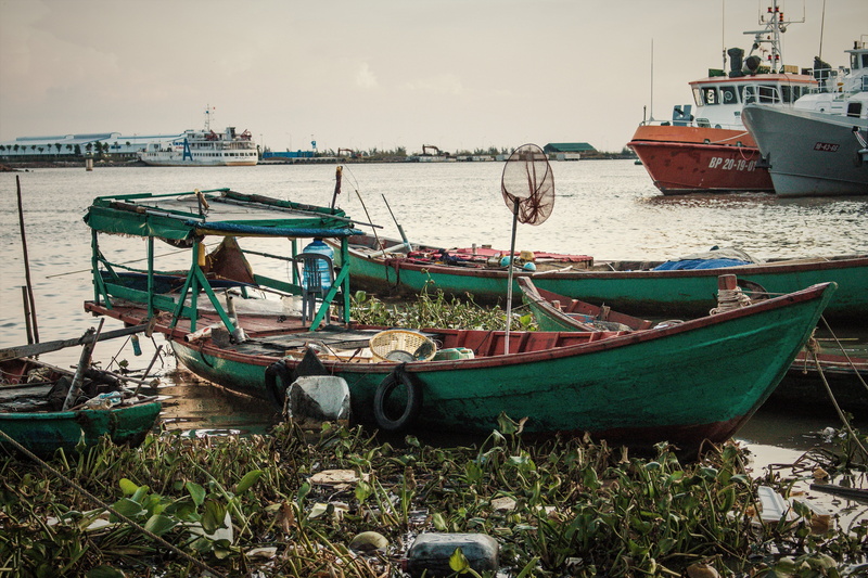 outdoors, plant, mode of transportation, nautical vessel, tropical, boat, 5K, ha tien, no people, socialism, sky, day, sea, travel, south east asia, fishing industry