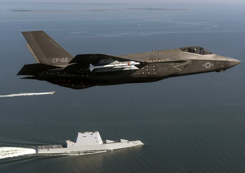 Warplane, Aircraft, Navy, Lockheed Martin F-35 Lightning II, USS Zumwalt (DDG-1000), Jet Fighters, 1080P, Jet Fighter, Warship
