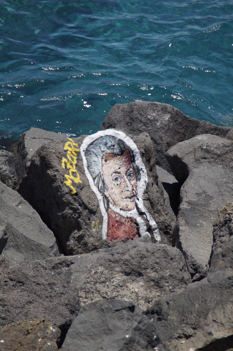 5K, art, leisure activity, women, real people, portrait, composer, high angle view, front view, water, outdoors, mozart, painted stones, lifestyles, painted
