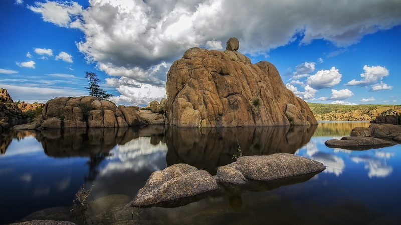 day, rock - object, outdoors, geology, sky, scenics - nature, non-urban scene, trees, no people, stone, landscape, 1080P, tranquil scene, hills, sea, nature