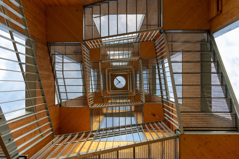 no people, nature conservation, gradually, built structure, rise, landscape protection, transparent, window, wood, stairs eye, geometric shape, day, observation tower