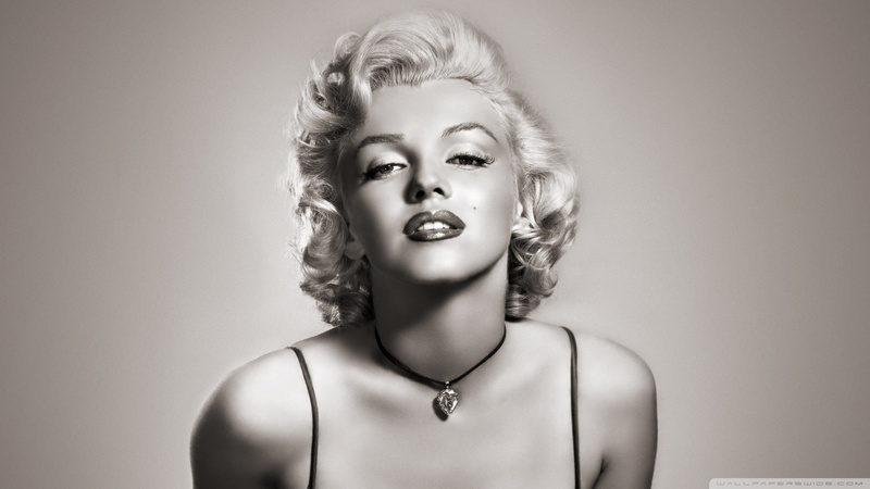1080P, face, actress, women, necklace, Marilyn Monroe, monochrome