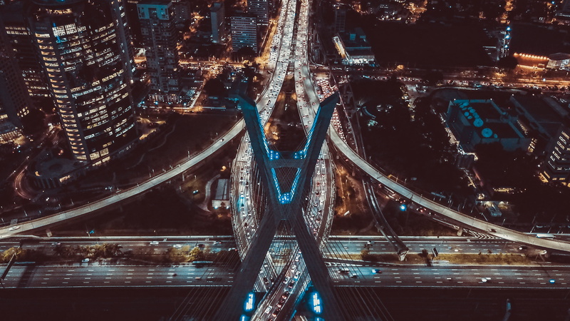 no people, travel, office building exterior, skyscraper, modern, aerial, 4K, night, built structure, town, scenery, av. magalhães de castro, outdoors