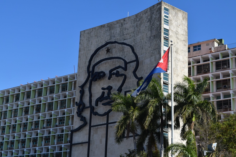 low angle view, tree, havana, castro, architecture, nature, office building exterior, national icon, built structure, flag, cuba, representation, no people