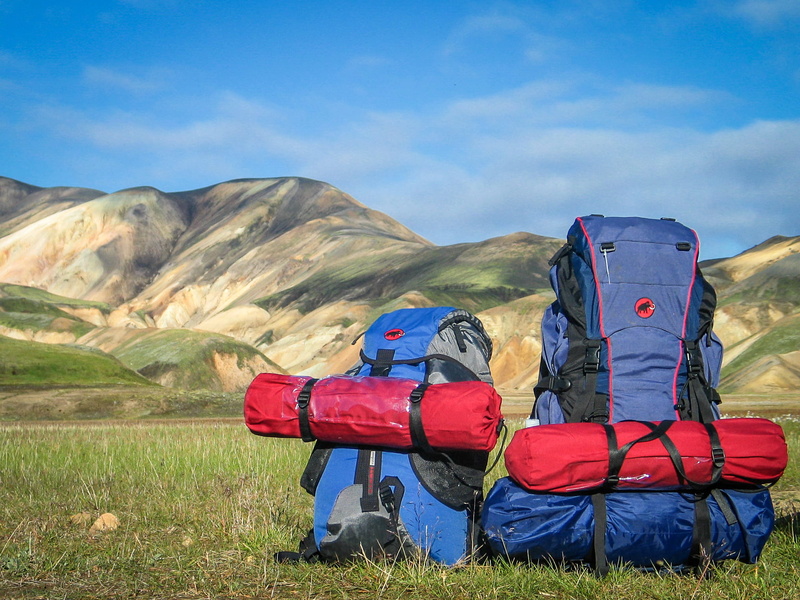 travel, backpack, together, tranquil scene, grass, field, leisure activity, couple, non-urban scene, hiking, bag, mountain range, 1080P, mountain