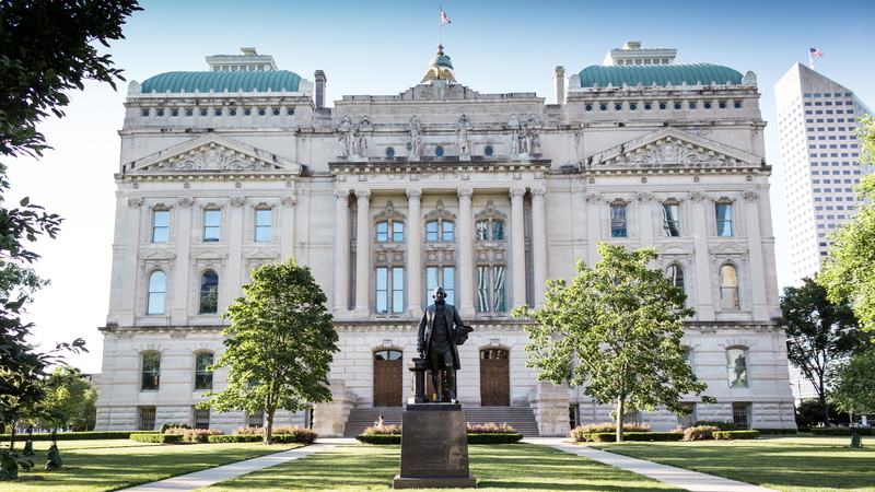 indiana, built structure, history, sky, man, statue, the past, statehouse, building exterior, monument, front, tree, plant, outdoors, facade, adventure