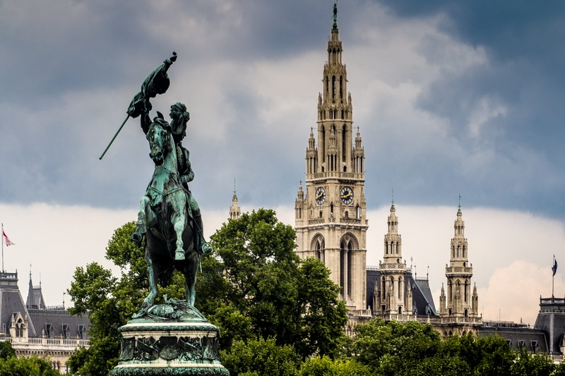 no people, vienna, sky, spire, cloud - sky, horse, concrete, white, government, art and craft, building exterior, architecture, heldenplatz, representation