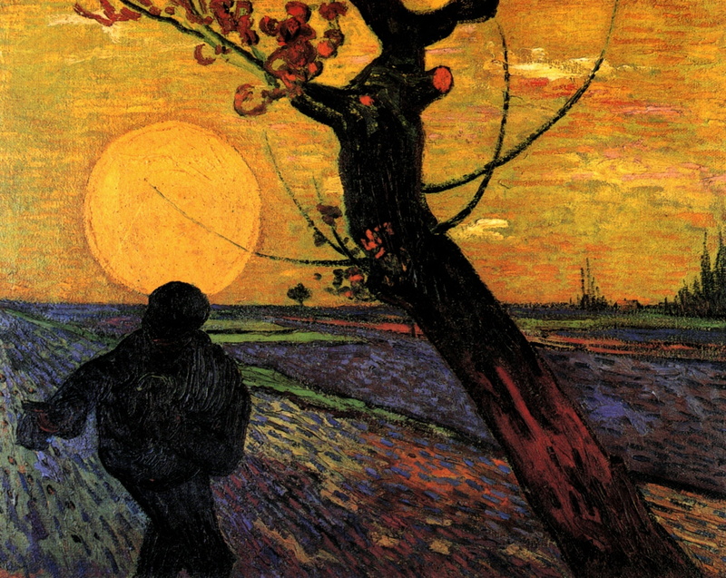 people, the sun, 2K, the evening, Vincent van Gogh, The Sower 3, tree