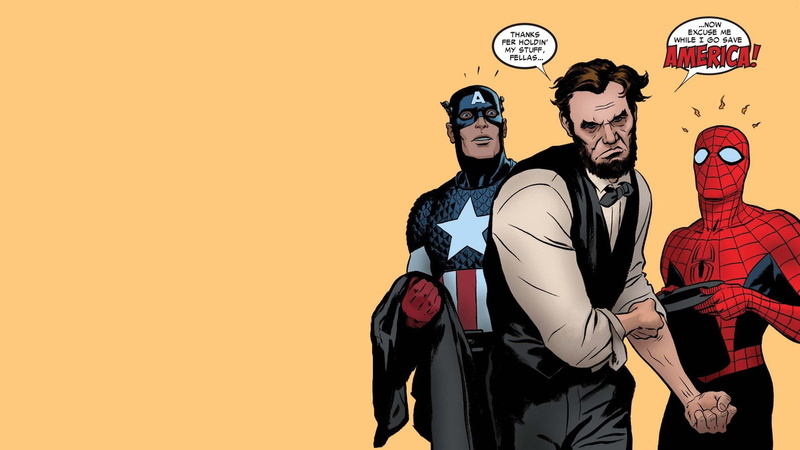 Heroes, lincoln, man, background, Abraham, USA, america, spider, 1080P, captain, yellow, text
