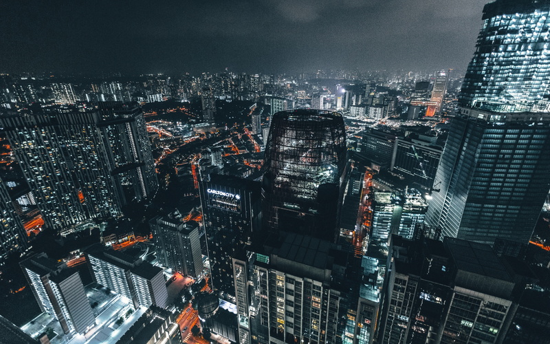 metropolis, night backgrounds, skyscrapers, download 3840x2400 skyscrapers, city lights, top view, 4K