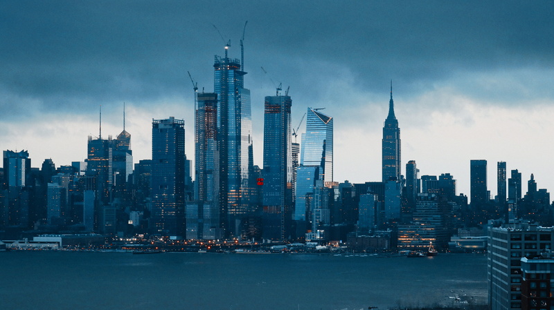 5K, waterfront, asia, architecture, riverside, downtown District, aerial, dusk, manhattan - New York City, panoramic, sky, skyline, hoboken, business
