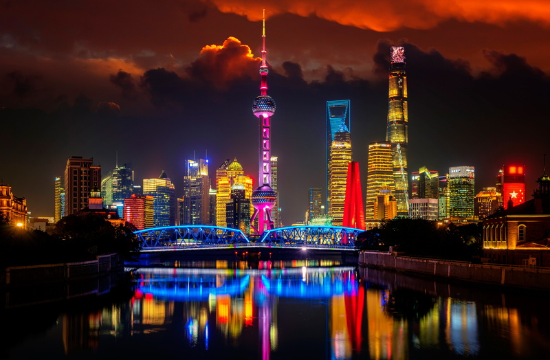 China, River, Cities, Bridge, Skyscraper, Night, Building, City, Shanghai, 5K