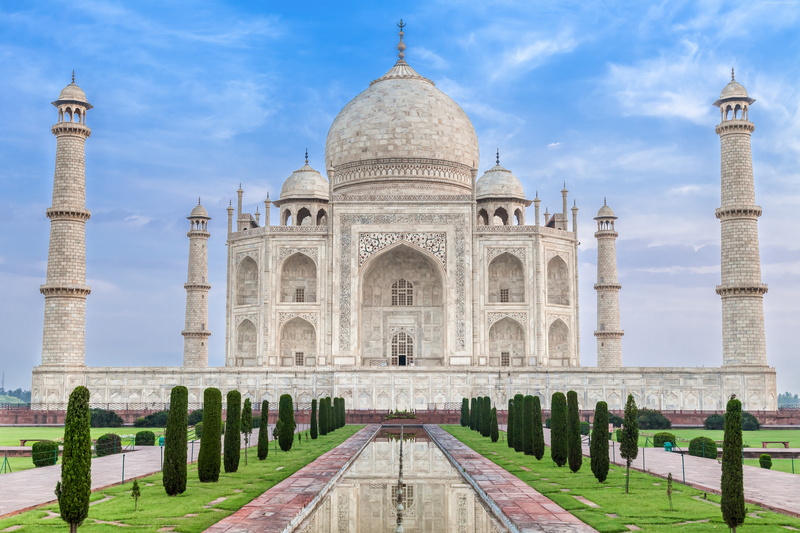 incidental people, city, nature, day, outdoors, travel destinations, Taj Mahal, monument, sky, arch, India, facade, history, memorial, reflecting pool