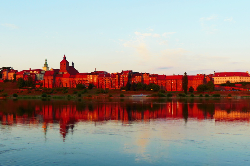 4K, travel destinations, beauty in nature, sunset, river, waterfront, alive, the dawn family, tourism, townscape, architecture, red, poland, outdoors