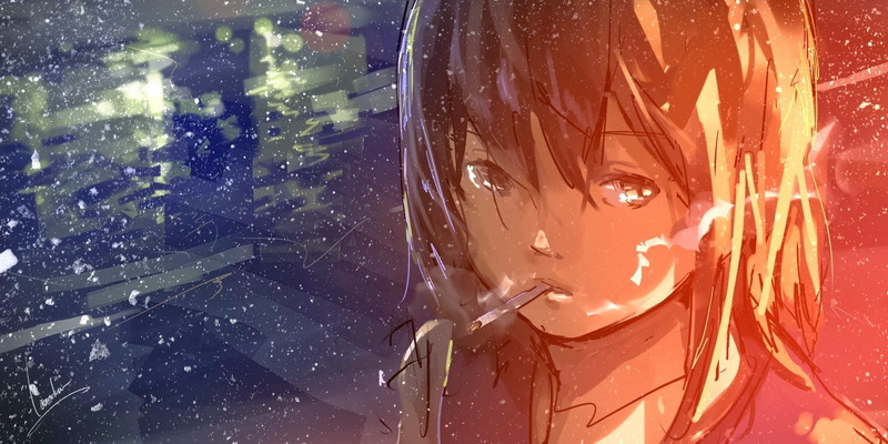headshot, human face, close-up, multiple exposure, women, one person, body part, front view, looking at camera, anime, 720P, digital composite, paint splatter