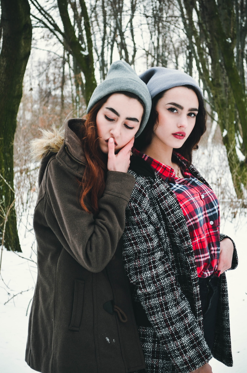 outdoors, young, knit, cold - Temperature, magazine, light background, standing, forest, plant, scarf, beautiful woman, partly cloudy, beautiful, women