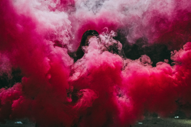 black background, water, flare, motion, pink, cloud, purple, woman, 5K, person, outdoors, bomb, food, red, smog, sea, nature, vibrant color, exploding