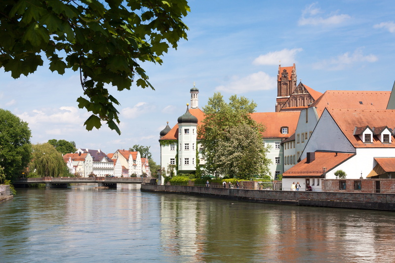 mood, romantic, cloud - sky, river, sky, mirroring, city breaks, blue, no people, white, place of worship, tower, tree, maple, bay window, old town, bavaria