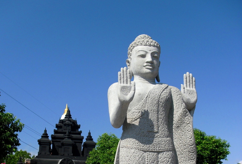 clear sky, sky, religion, human representation, riligion, patung budha, gilimanuk, no people, place of worship, building, male likeness, belief, spirituality