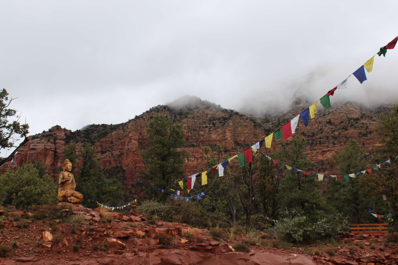 no people, tranquility, beauty in nature, environment, land, flag, stupa, mountain, budha, outdoors, rock formation, colors, religion, cloud - sky, prayer
