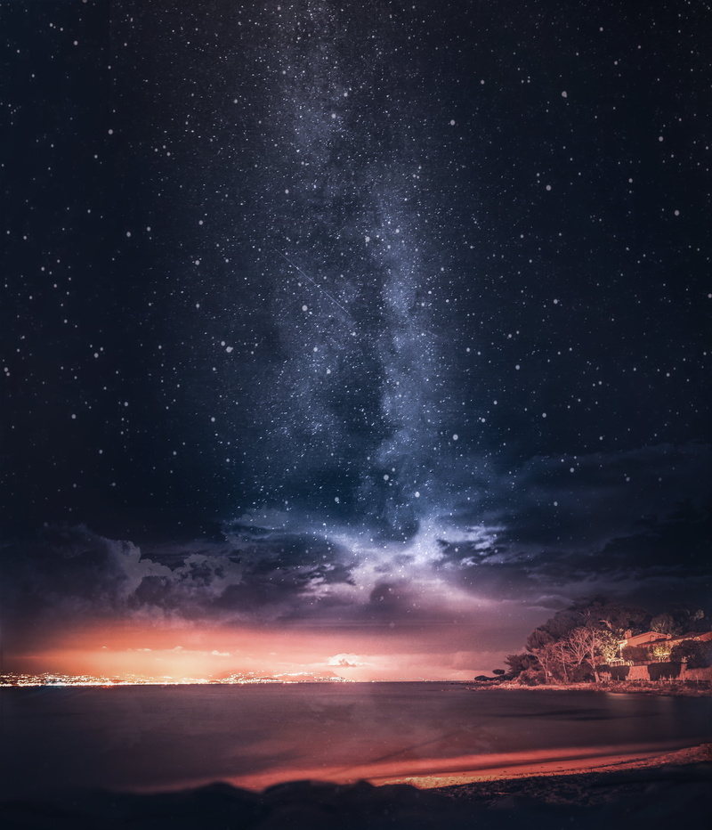 majestic, galaxy, 5K, scenics, star Shape, milky Way, dark, dusk, cloudscape, seashore, starry sky, science, constellation, light - Natural Phenomenon