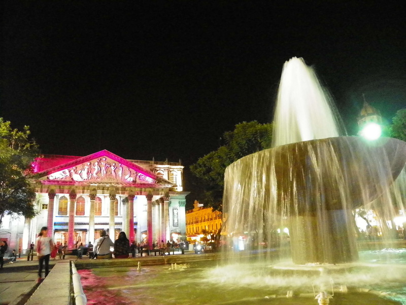 built structure, water, sky, night, amusement park ride, arts culture and entertainment, building exterior, long exposure, guadalajara, illuminated, 4K