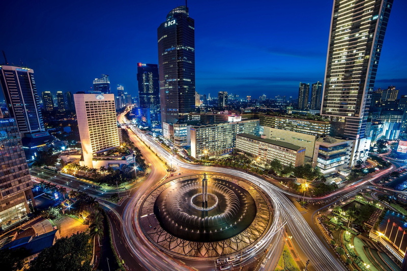1080P, road, street, tall - high, multiple lane highway, high angle view, city life, fountain roundabouts, financial district, modern, sky, night, skyscraper