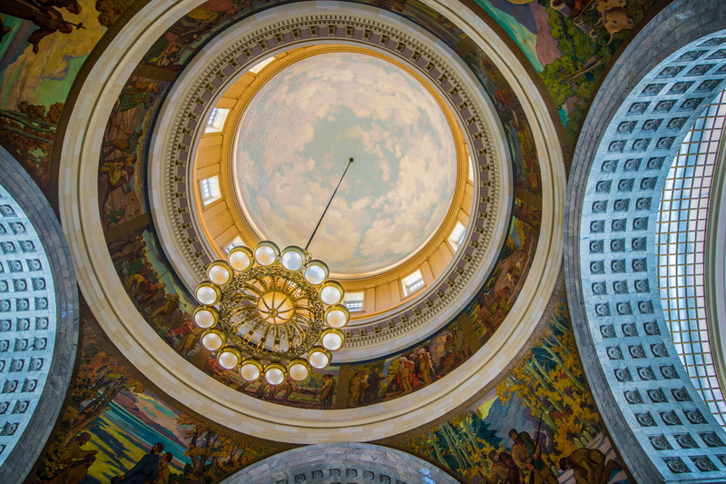 4K, place of worship, utah, ornate, ceiling, no people, directly below, roundabout, shape, city salt lake, dome, low angle view, building exterior, day