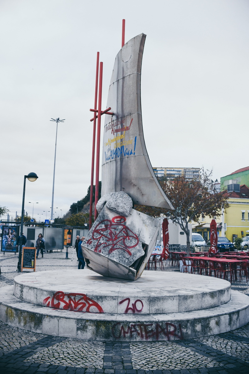 incidental people, art and craft, built structure, real people, sky, group of people, nature, creativity, outdoors, urban sadness, lisbon, day, flag, sad