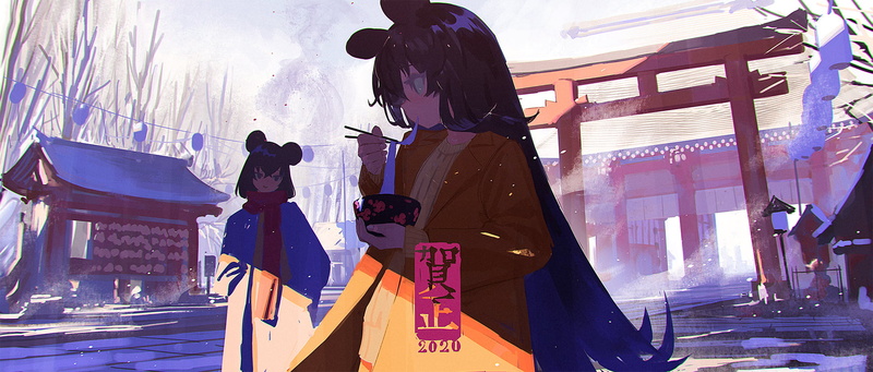 anime, 1080P, mouse ears, long hair, anime girls, Shinto, snow, animal ears, dark hair
