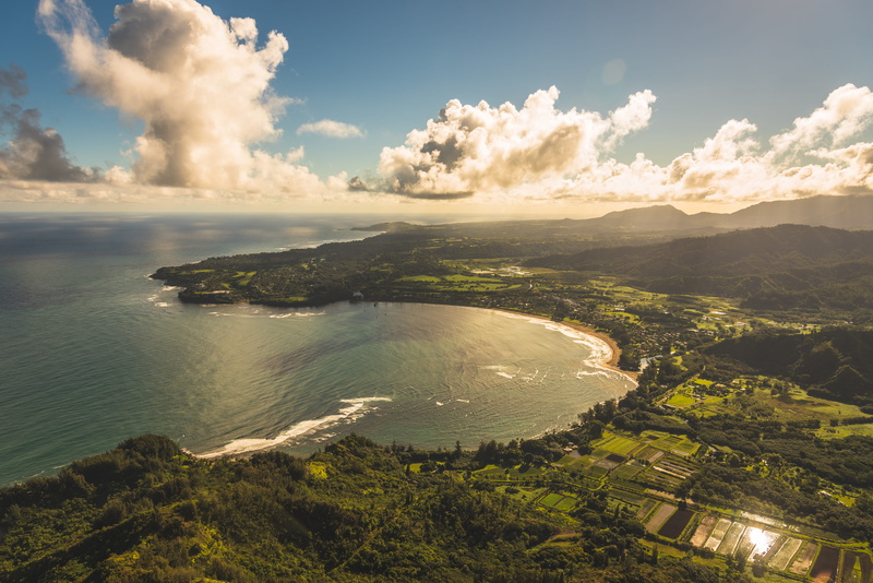 bay, coast, sky, aerial, high angle view, outdoors, landscape, shoreline, beauty in nature, photo, plant, hawaii, water, nature, land, promontory, non-urban scene