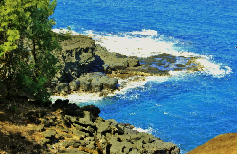 rock, summer, formation, scenics - nature, solid, trees, nature, scenics, hanalei, water, idyllic, near, coastal, seascape, day, rock - Object, land, blue