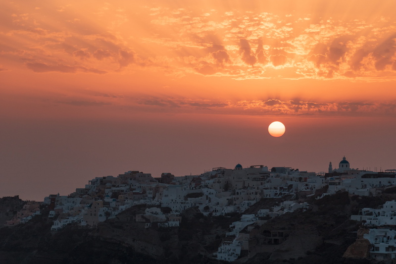 tranquil scene, high, building exterior, hill, night sky, buildings, travel destinations, sundown, rock - object, coastal city, city by the sea, full moon