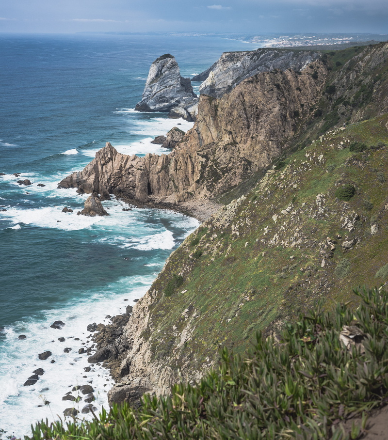 rock formation, outdoors, cabo da roca, travel, stack rock, formation, water, tranquility, mountain, blue, coast, beauty in nature, traveling, rock - object