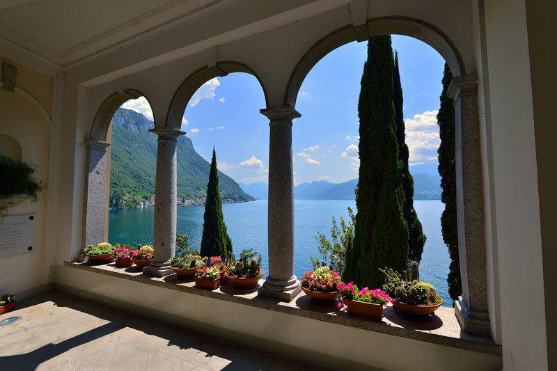 Varenna, architecture, mountains, window, no people, landscape, Villa Monastero, Italy, growth, potted plant, arch, 1080P, sunlight, day, beauty in nature