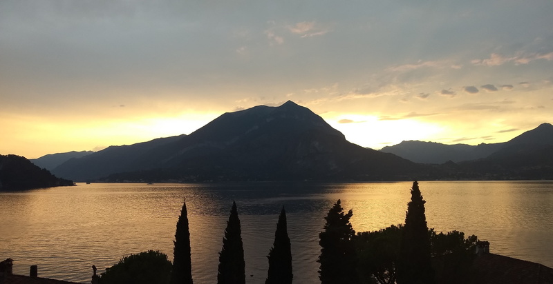 reflection, sky, nature, evening, silhouette, bay, tranquil scene, mountain range, cypress, idyllic, 4K, sunset, water, mountain, lake, scenics - nature