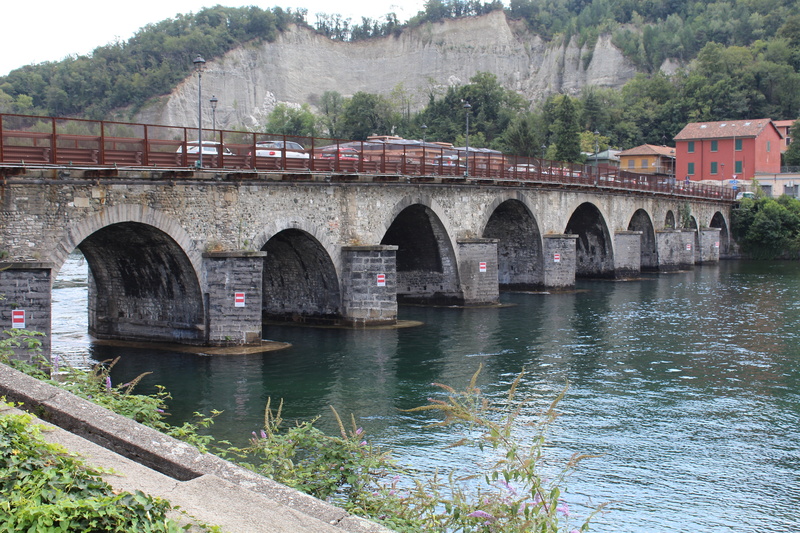 old, rail transportation, historian, architecture, outdoors, bridge azzone visconti, lombardy, day, water, plant, bridge - man made structure, italy, railway bridge