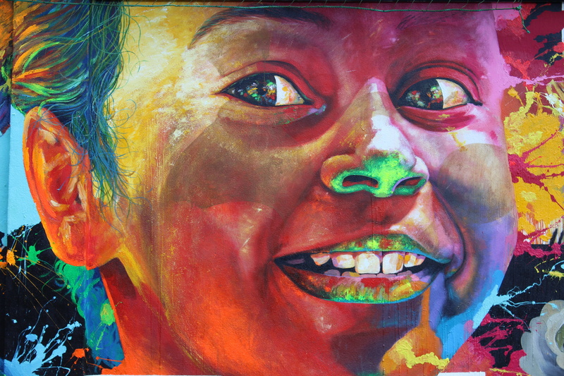 festival, street art, real people, painting, murals, creativity, face paint, portrait, girl, lecco, multi colored, look, smile, graffiti, close-up, one person
