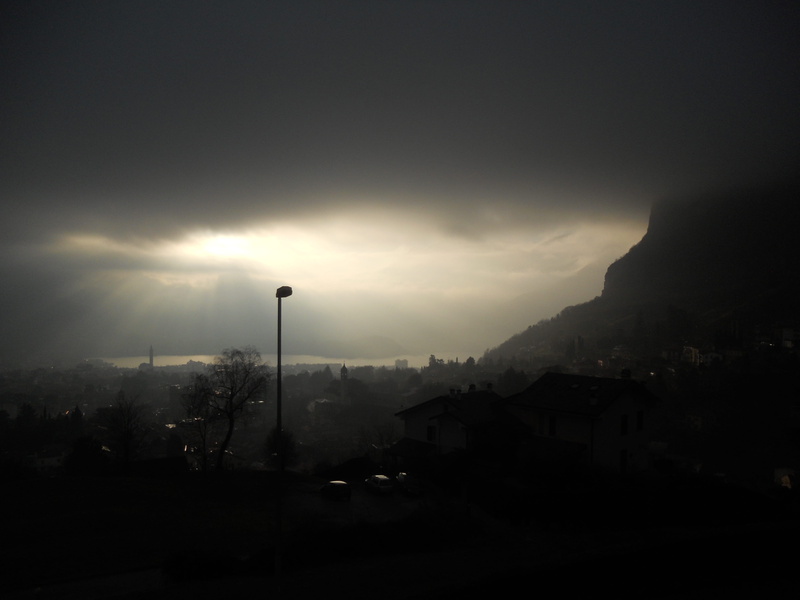 residential district, province of lecco, fog, sky, nature, building exterior, no people, street light, dusk, building, beauty in nature, dark, architecture