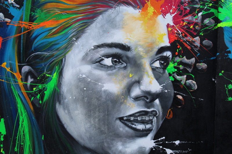 digital composite, close-up, portrait, human body part, headshot, one person, street art, human face, adult, face paint, lecco, art and craft, murals, young adult