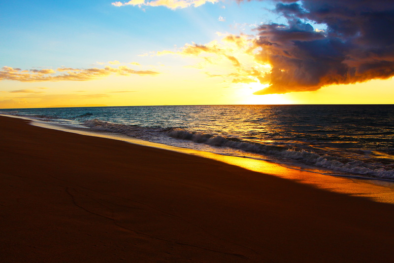 evening, travel, nature, tourism, cloud, sand, water, sunny, ocean, beach, sky, sun, island, wave, vacation, sunrise, no people, dawn, colorful, horizon over water