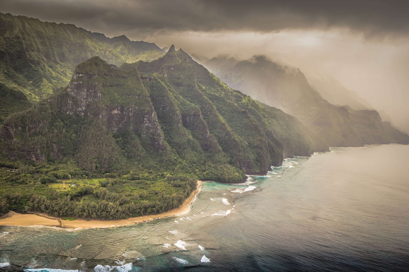 solid, travel destinations, tranquility, motion, mountain, scenics - nature, water, kauai, beauty in nature, flowing water, tranquil scene, sea, mountains