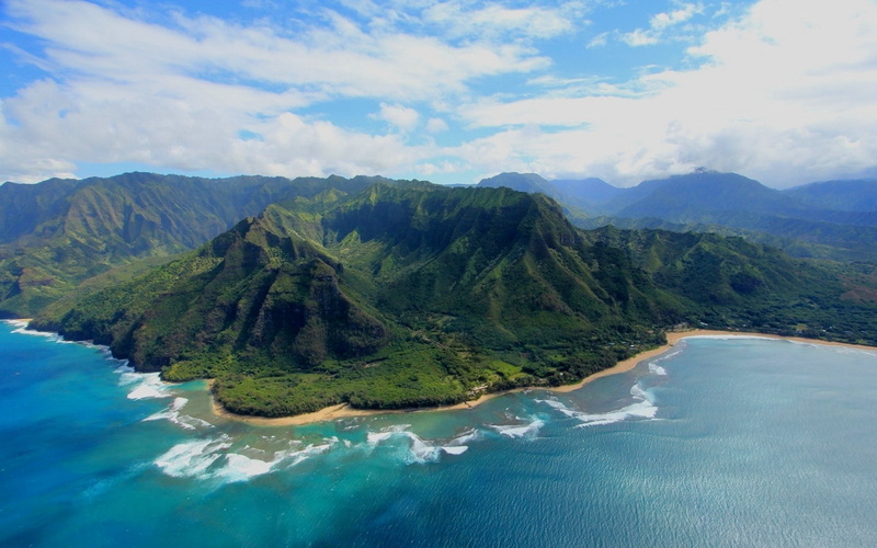land, mountain range, day, tree, nature, mountain, outdoors, sky, 1080P, nature landscape island aerial view mountain kauai beach sea clouds, sea, cloud - sky