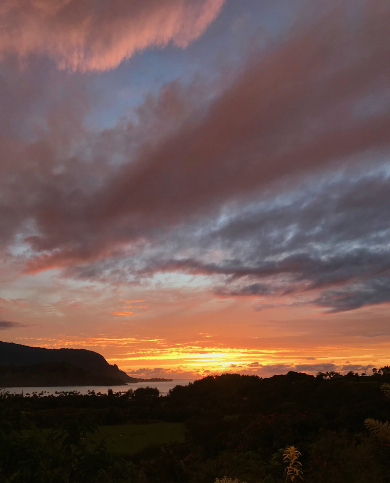 land, cloud - sky, orange color, beauty in nature, tranquility, sky, non-urban scene, hawaii, kauai, 2K, dramatic sky, idyllic, princeville, tranquil scene