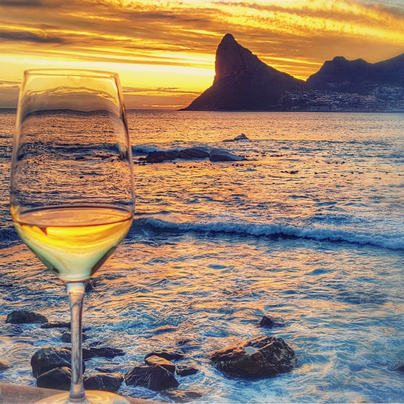 chapmans peak, beach, south africa, wine, orange color, 1080P, hout bay, sea, water, refreshment, drink, nature, sunset, rock, travel, no people, tranquility