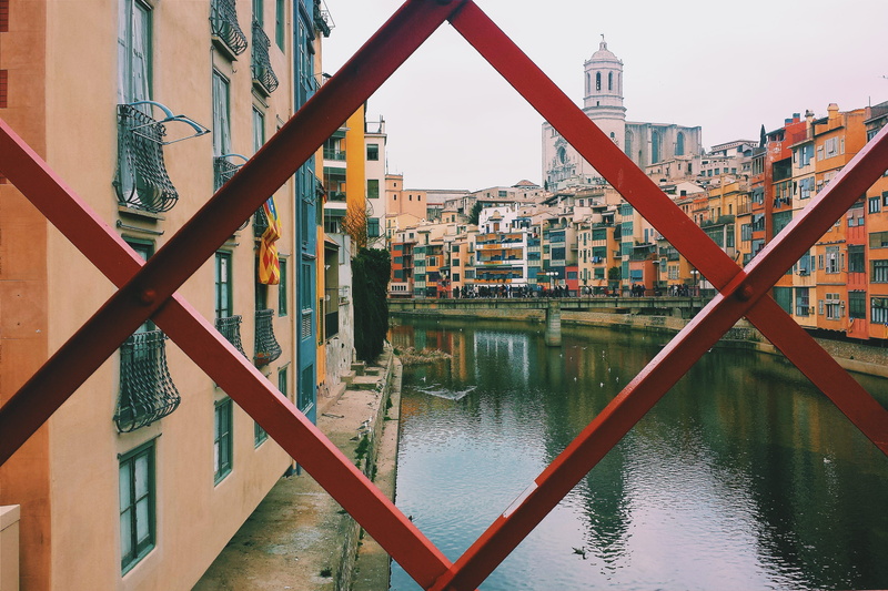 no people, sky, metal, girona, built structure, catalonia, nature, building, water, river, bridge - man made structure, oñar, residential district, day