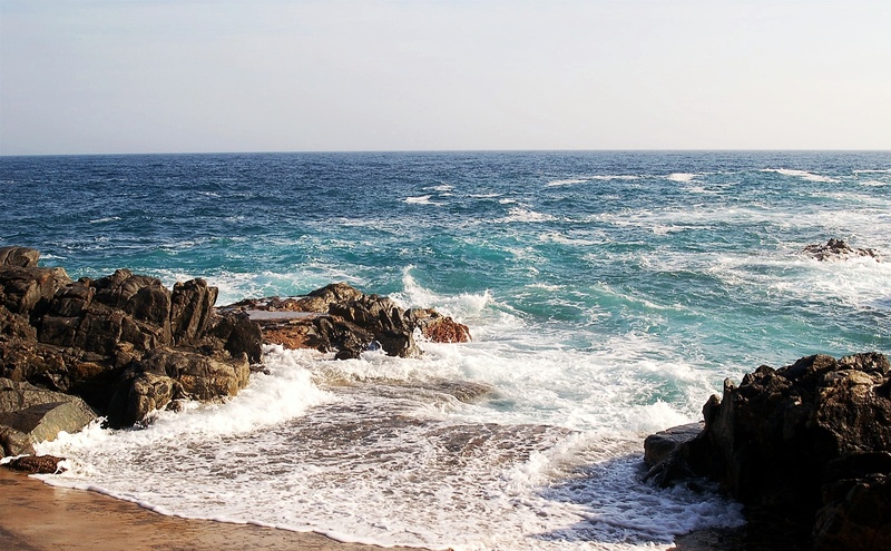 blue, costa brava, tide, breaking, rock formation, sea, water, beauty, nature, horizon over water, motion, aquatic sport, land, beauty in nature, sky, scenics - nature