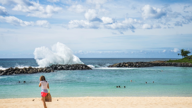 resort, people, waves, beach, cloud - sky, outdoors, horizon over water, oahu, day, ocean, beauty in nature, ko olina, tourism, exotic, coastline, 5K