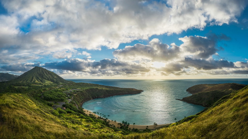 1080P, Mountain, Coastline, Earth, Hawaii, Ocean, Hanauma Bay, Horizon, Sea, Bay, Cloud