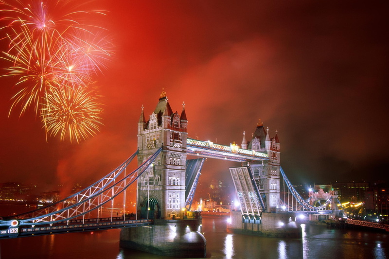 scenic, tower, tower bridge, london, fireworks, night, bridge, 1080P, animals